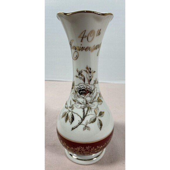 Vintage Norcrest Fine China 40th Anniversary Vase Gold white & Ash Japan 6"T - Picture 2 of 5